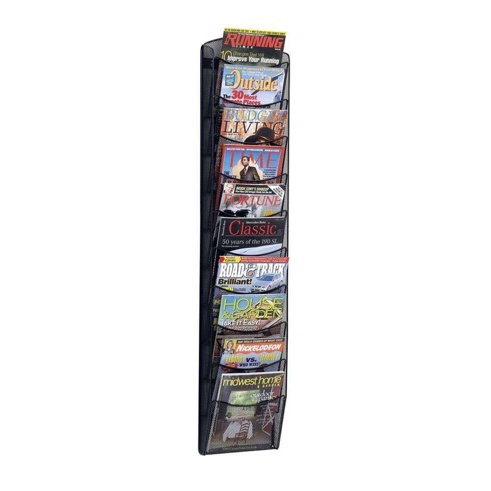 Wholesale CASE of 5 - Safco 10-pocket Mesh Literature Rack-Mesh Magazine Rack,10-Pockets,10-1/4&quot;x3-1/2&quot;x50-3/4&quot;,Black