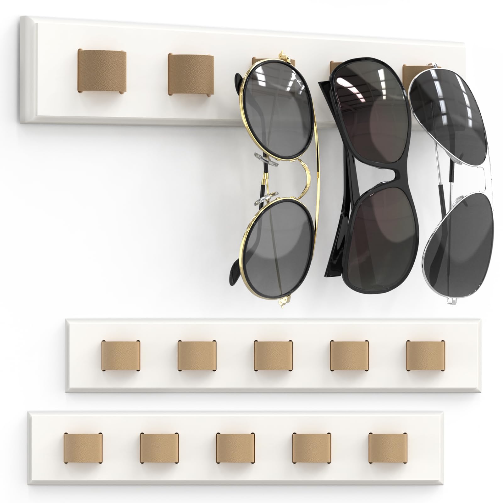 Durmmur 3 Pack Sunglass Organizer, Wall Mounted Sunglasses Organizer, Wooden Glasses Holder Sunglass Holder, Sunglasses Rack for
