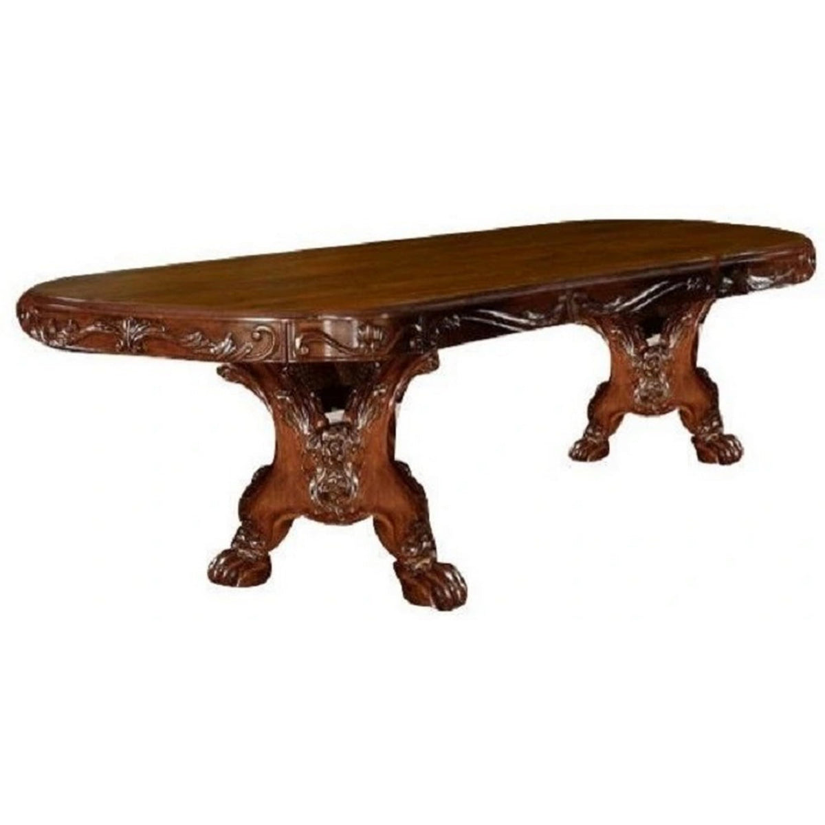 Benjara Benzara Dresden Dining Table With Two Encarved Pedestal, Brown, One Size,