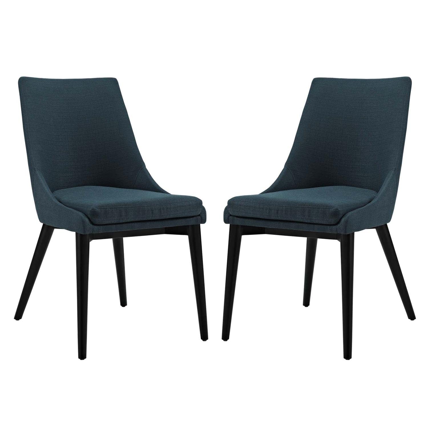 Modway Viscount Mid-Century Modern Upholstered Fabric Two Kitchen And Dining Room Chairs In Teal