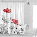 Kikiry Red Gray Shower Curtain 60W x 72L White Grey Flowers Wildflower Daisy Floral Ink Painting Botanical Simple Elegance B