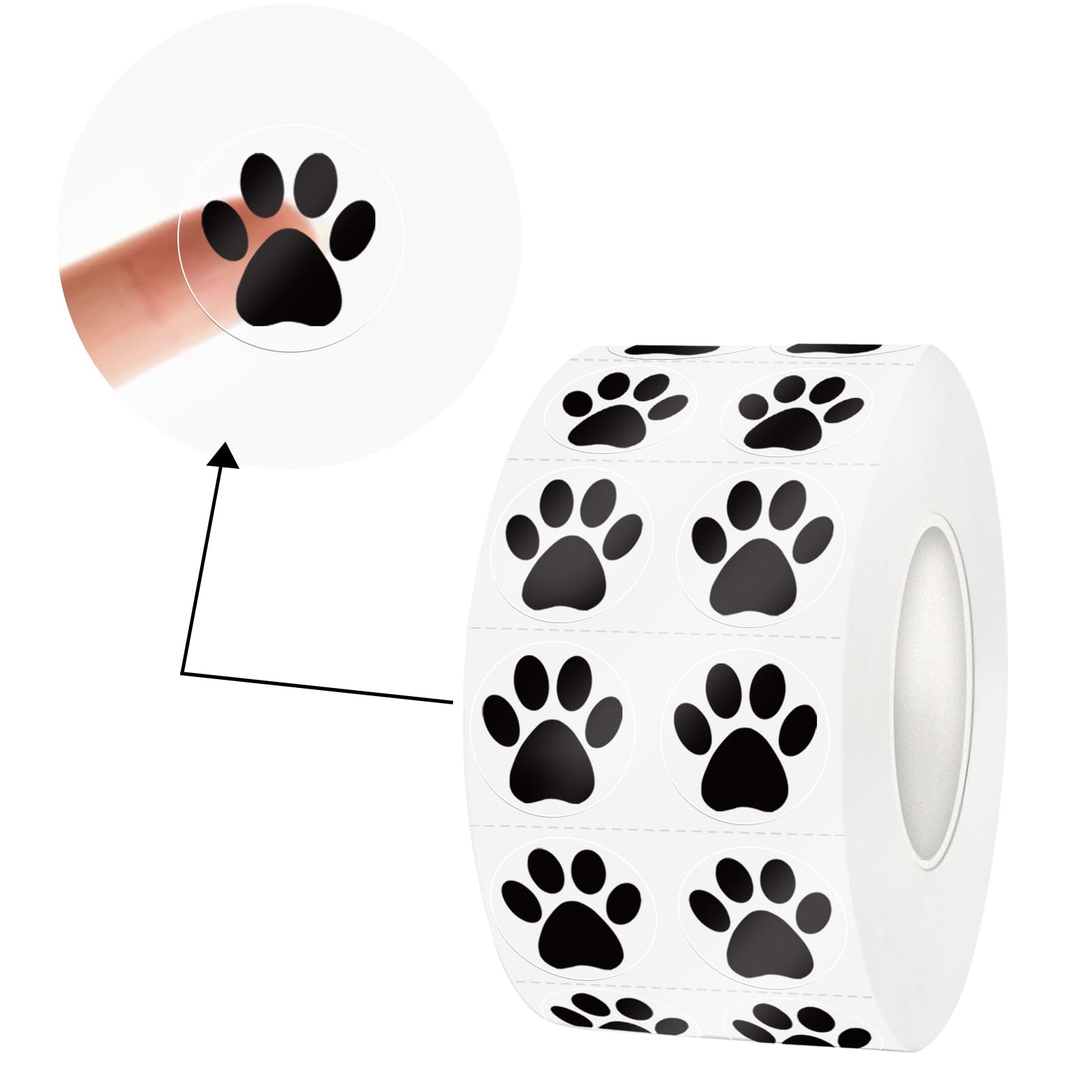 Yeachlaing Paw Stickers, 2000 Pcs 0.5 Inch Clear Puppy Dog, Black Bear Paw Prints Self-Adhesive Sticker Roll