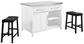 Crosley Furniture Silvia Stainless Steel Top Kitchen Island, Coffee Bar, with a Set of 2 Upholstered Saddle Stools, White/Black