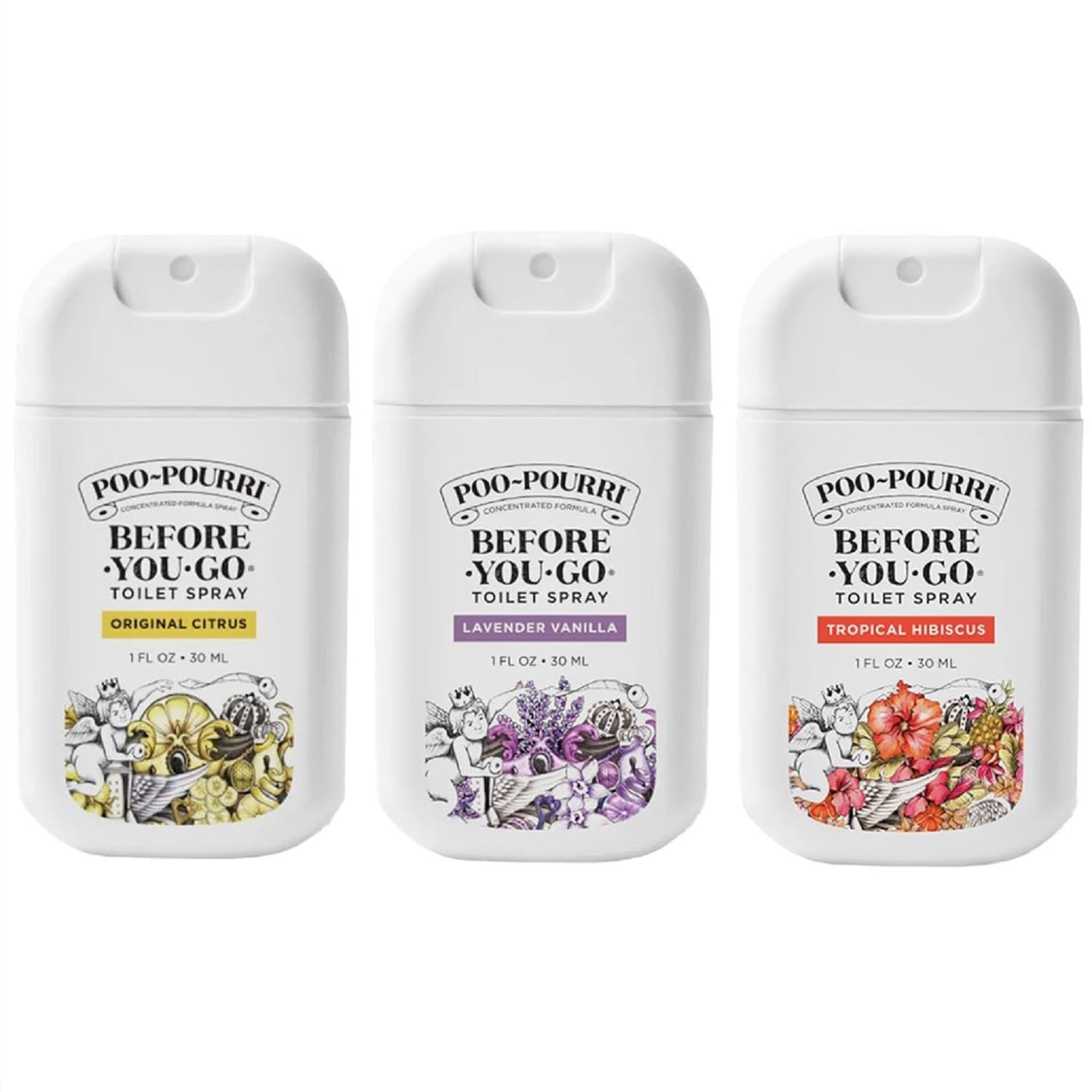 Poo-Pourri Before-You-Go Toilet Spray, Variety Pack 3 count- 1 Fl Oz each Pocket Travel Size - Original Citrus, Lavender Vanilla