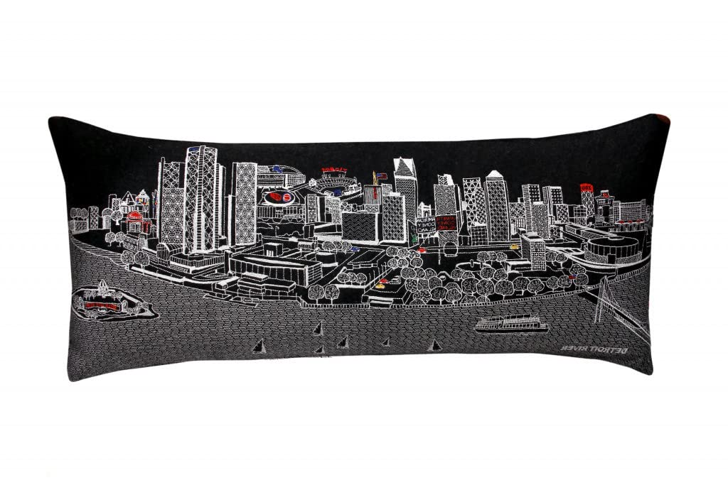 HomeRoots Grey 35' Black Detroit Nighttime Skyline Lumbar Decorative Pillow