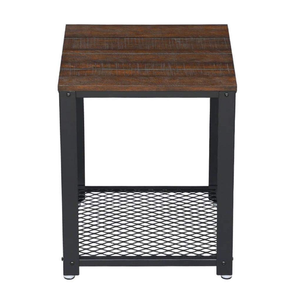 Benjara Iron Framed Nightstand With Wooden Top And Wire Mesh Open Shelf, Brown And Black