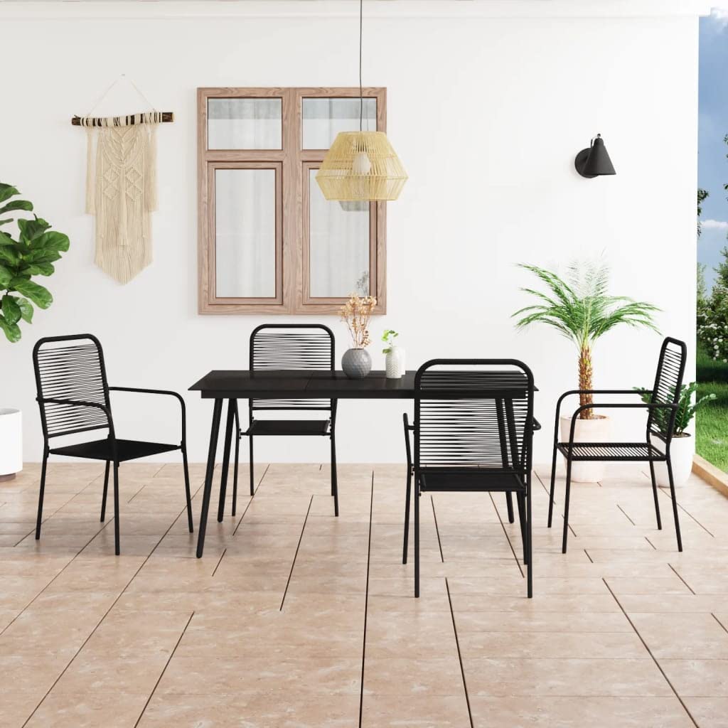 vidaXL Patio Dining Set 5 Pieces Garden Dinner Table Chairs Outdoor Balcony Terrace Backyard Furniture Set Cotton Rope and Steel Black