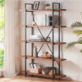 HSH Natural Real Wood Bookcase, 5 Tier Industrial Rustic Vintage Etagere Bookshelf, Open Metal Farmhouse Solid Wooden Book Shelf