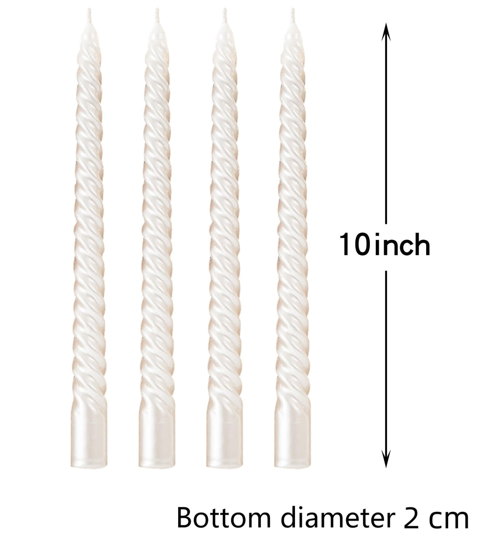 Berkebun White Spiral Taper Candles 10 Inch -Set Of 4 Tapered Candles, Dripless And Smokeless,Long Candle,Tall Candlesticks, Hom