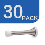 Homotek 30 Pack Spring Door Stopper With Rubber Bumper Satin Nickel 3-1/8' Flexible Spring Heavy Duty Wall Door Stop Low Mounte