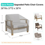 Brosyda Patio Chair Covers For Outdoor Furniture Waterproof 2 Pack, Lawn Chair Covers Heavy Duty Patio Furniture Covers, Large Covers For Lounge Lawn Deep Seat 36' W X 37' D X 36' H-Gray