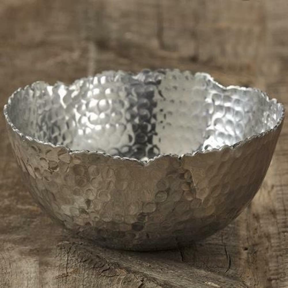 HomeRoots Silver Steel Modern Hammered Cut Bowl