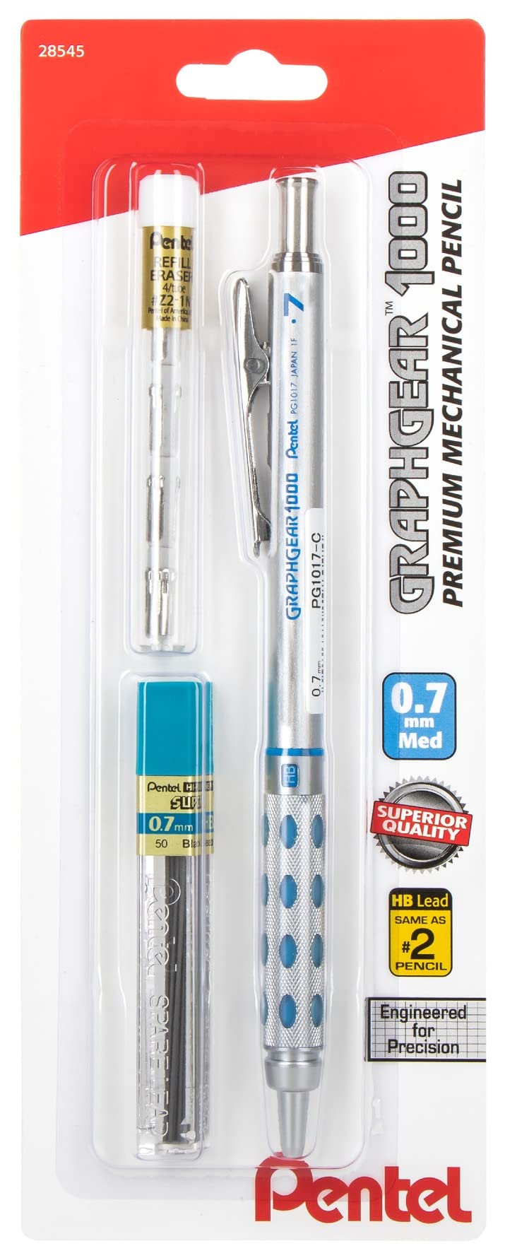 Pentel Graphgear 1000 Mechanical Pencil - Automatic Drafting Pencil - 0.7Mm Lead Size - Includes 50 Lead Refills & 4 Eraser Refi