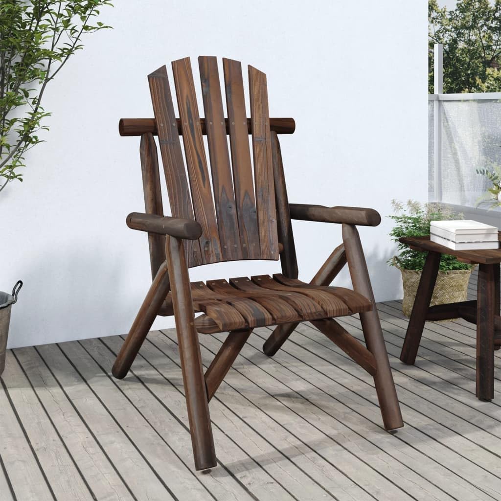 vidaXL Outdoor Adirondack-Style Patio Chair with Burned-Look Finish - Durable Solid Spruce Wood - 26.8x33.9x40.6 inches