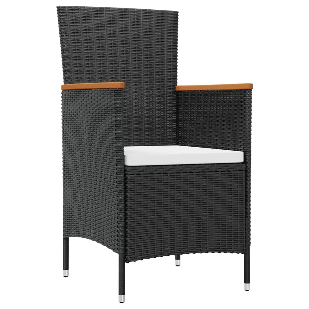 vidaXL 7-Piece Patio Dining Set - Elegant Poly Rattan Furniture with Weatherproof Acacia Wood Table Top & Armrests | Contains Table, 6 Chairs & 6 Seat Cushions | Perfect for Garden or Patio