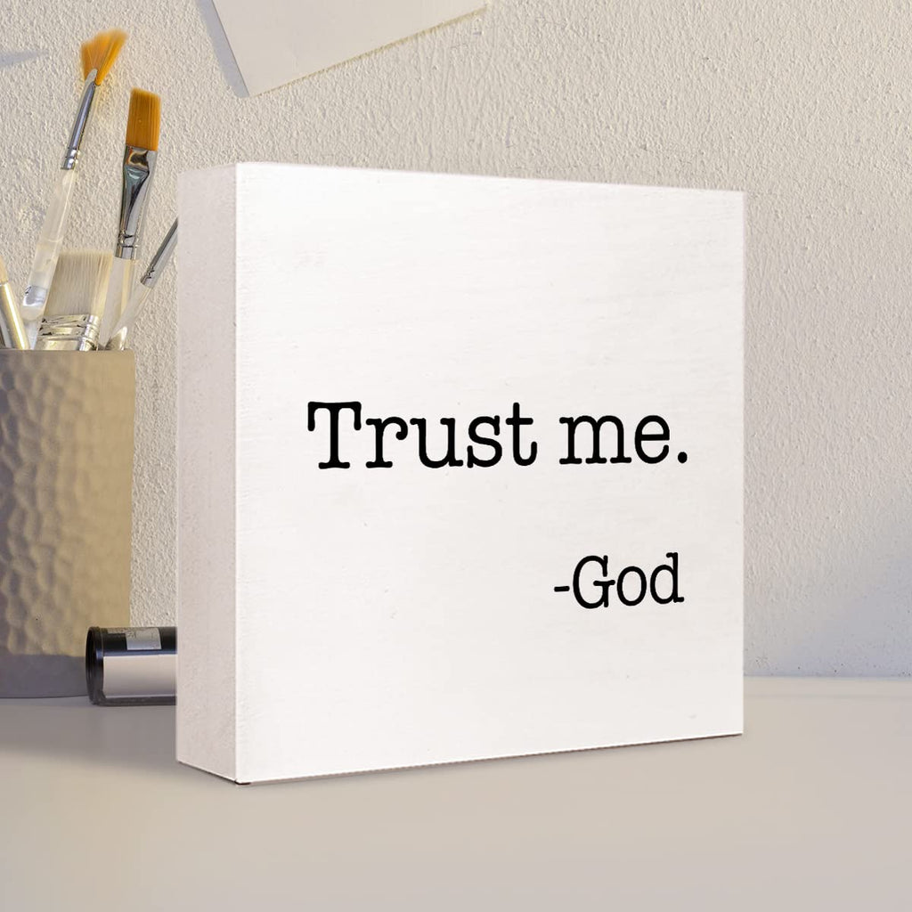 Trust Me God Wooden Sign Desk Decor,Inspirational Christian Wood Block Sign Desk Decorations For Christian Home Bedroom Girls Ro