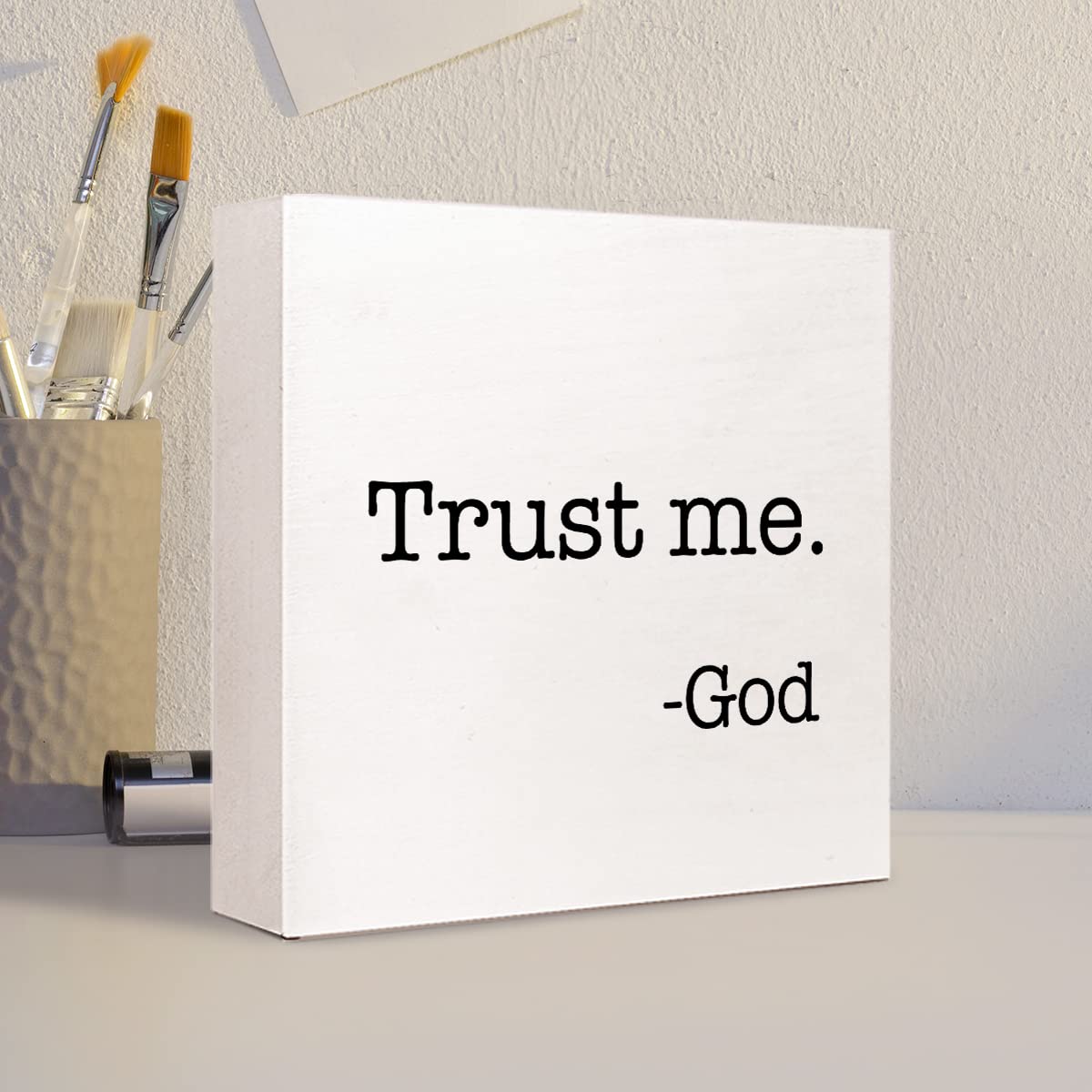 Trust Me God Wooden Sign Desk Decor,Inspirational Christian Wood Block Sign Desk Decorations For Christian Home Bedroom Girls Ro