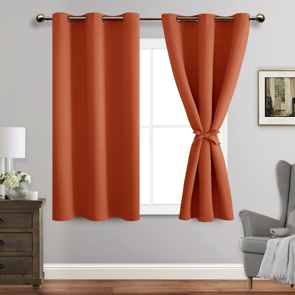Jiuzhen Blackout Curtains With Tiebacks - Thermal Insulated, Light Blocking And Noise Reducing Grommet Curtain Drapes For Bedroom And Living Room, Set Of 2 Panels, 42 X 45 Inch Length, Caramel