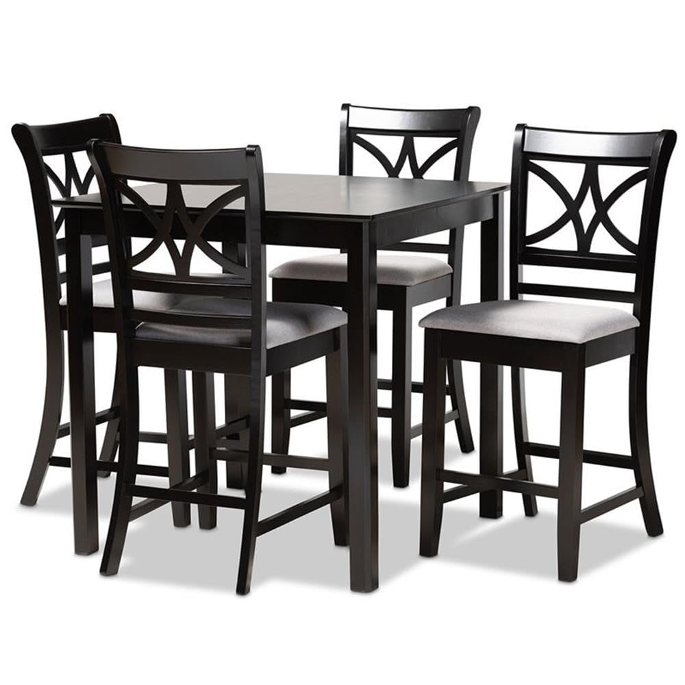 Baxton Studio Chandler Gray Upholstered Espresso Finished Wood 5-Piece Pub Set