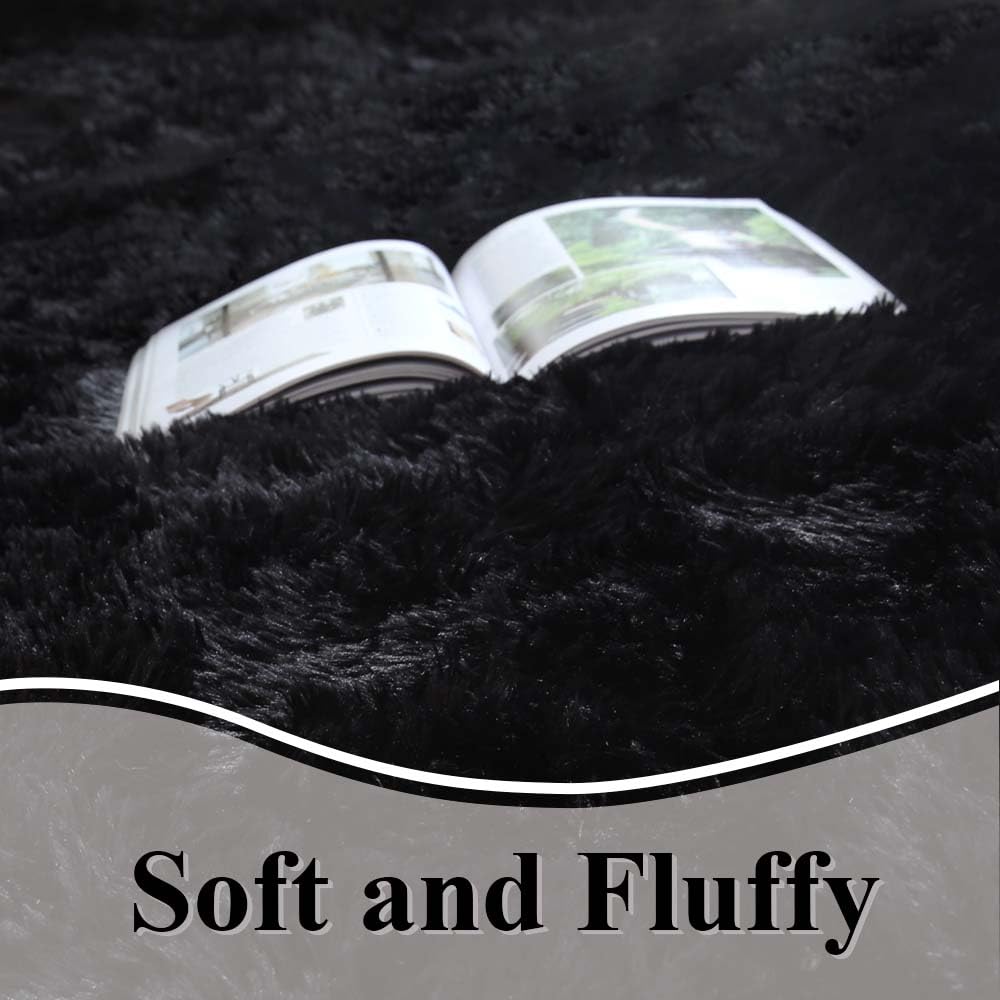 Kchowua 5X8 Rug For Living Room Black Fluffy Rugs For Bedroom Aesthetic Plush Machine Washable Rug For Dorm Soft Shag Area Rugs