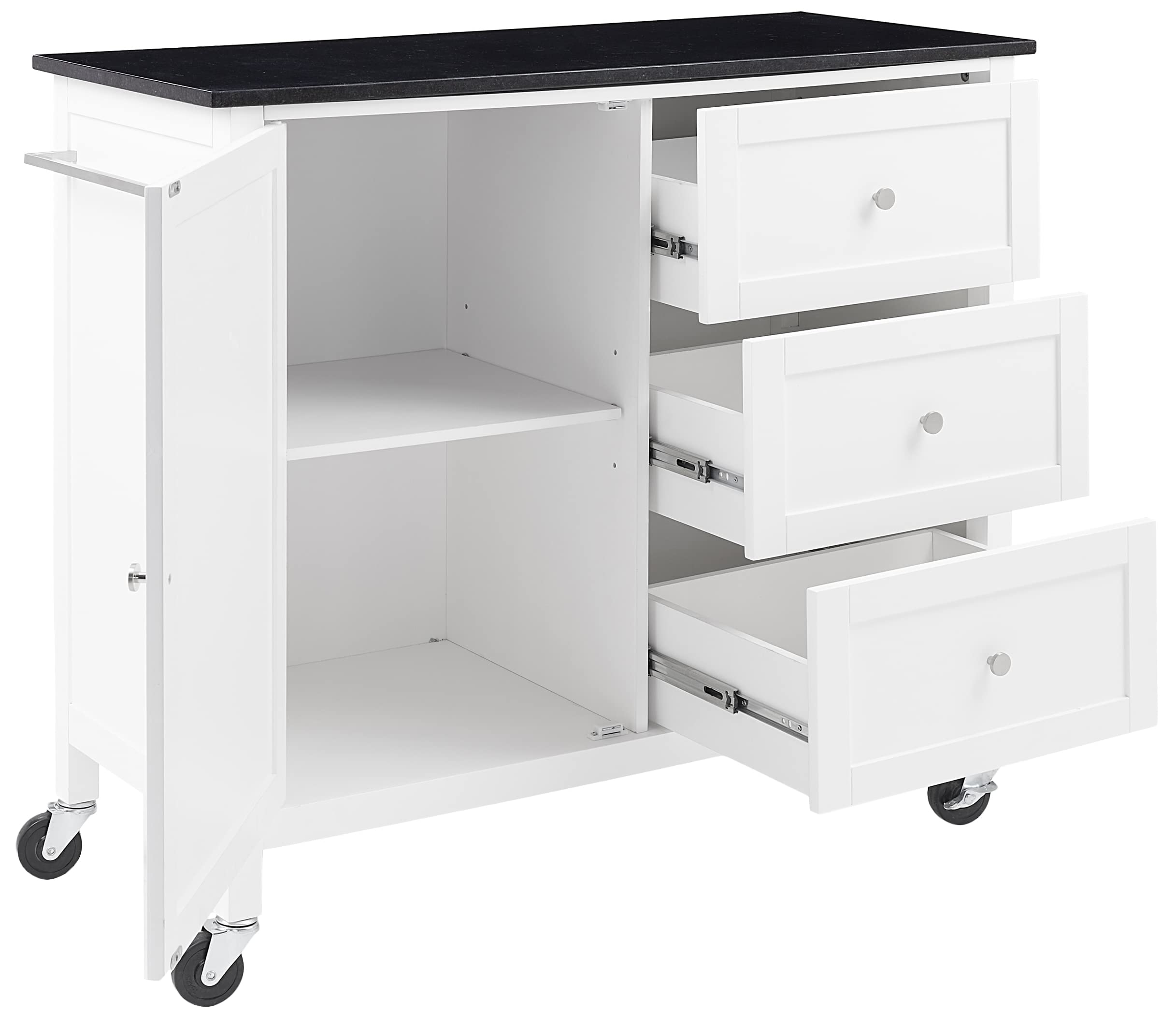 Crosley Furniture Soren Granite Top Rolling Kitchen Island Cart, Microwave Stand, Coffee Bar, With Shelves, Black