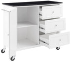 Crosley Furniture Soren Granite Top Rolling Kitchen Island Cart, Microwave Stand, Coffee Bar, With Shelves, Black