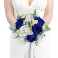 Rinlong 7 Blue Wedding Bouquet for Bride Bridesmaid Artificial Toss Bouquet Royal Navy Blue Silk Bridal Bouquet Wedding Prom Bou