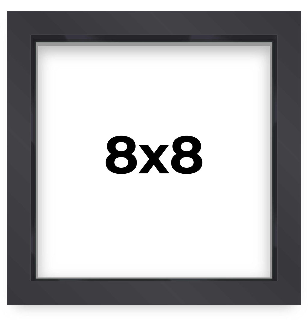 8x8 Shadow Box Frame Contemporary Black Finish | 1'' Depth of Usable Space| Interior Size 8x8 Inches| UV Resistant Acrylic, Acid