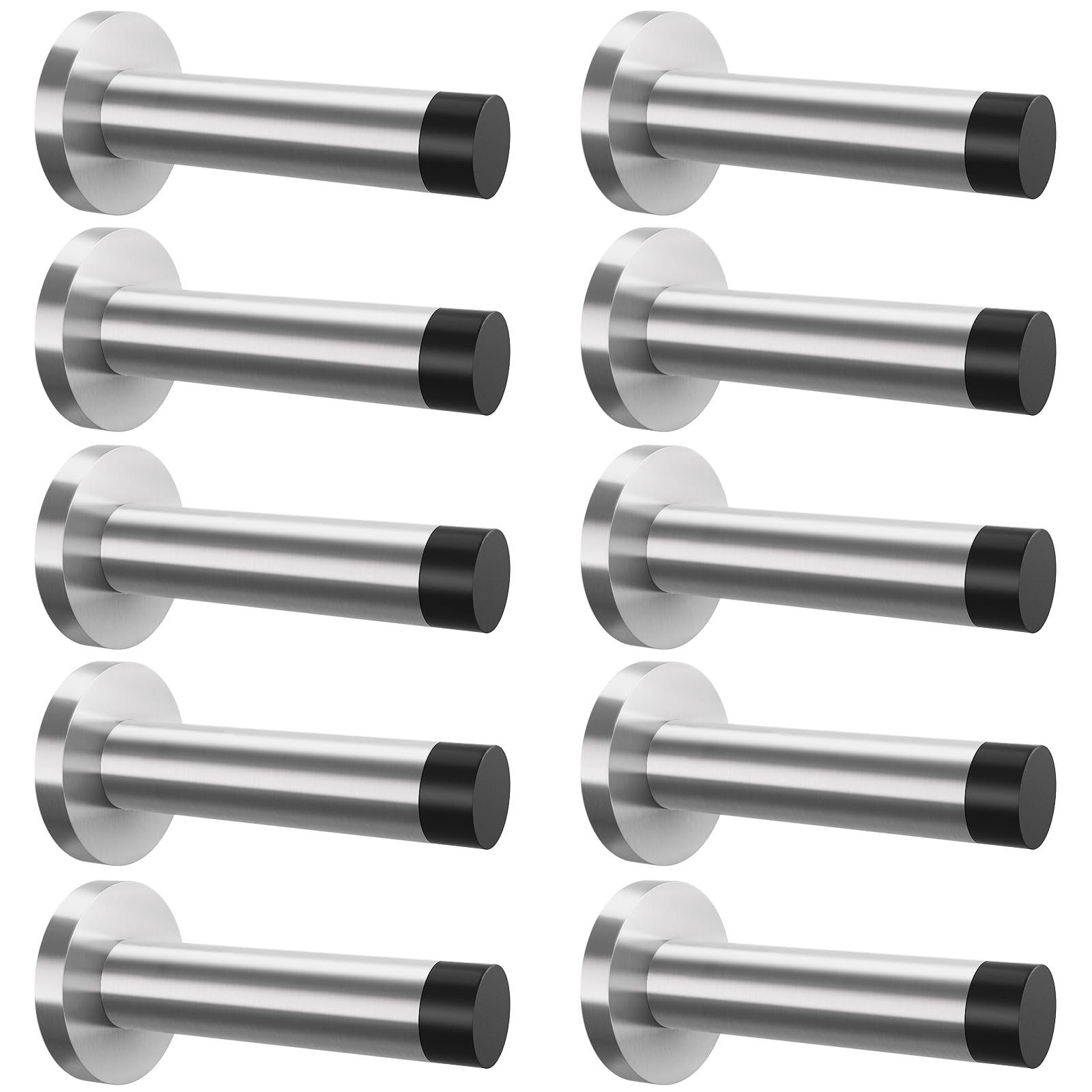 Doku 10Pcs Door Stop, 3.5 Inch Heavy Duty 304 Stainless Steel Door Stopper With Rubber Tips Bumper, Wall Mounted Door Holder Pro
