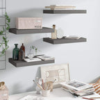 vidaXL Floating Wall Shelves Set of 4 - Modern, High Gloss Gray, Easy to Install, Durable Honeycomb MDF & Metal Frame - 15.7"x9.1"x1.5"
