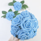 Homedge Artificial Rose, 25Pcs Foam Artificial Flowers With Stem For Home Decorations, Wedding Bouquets, Party, Certerpieces, An