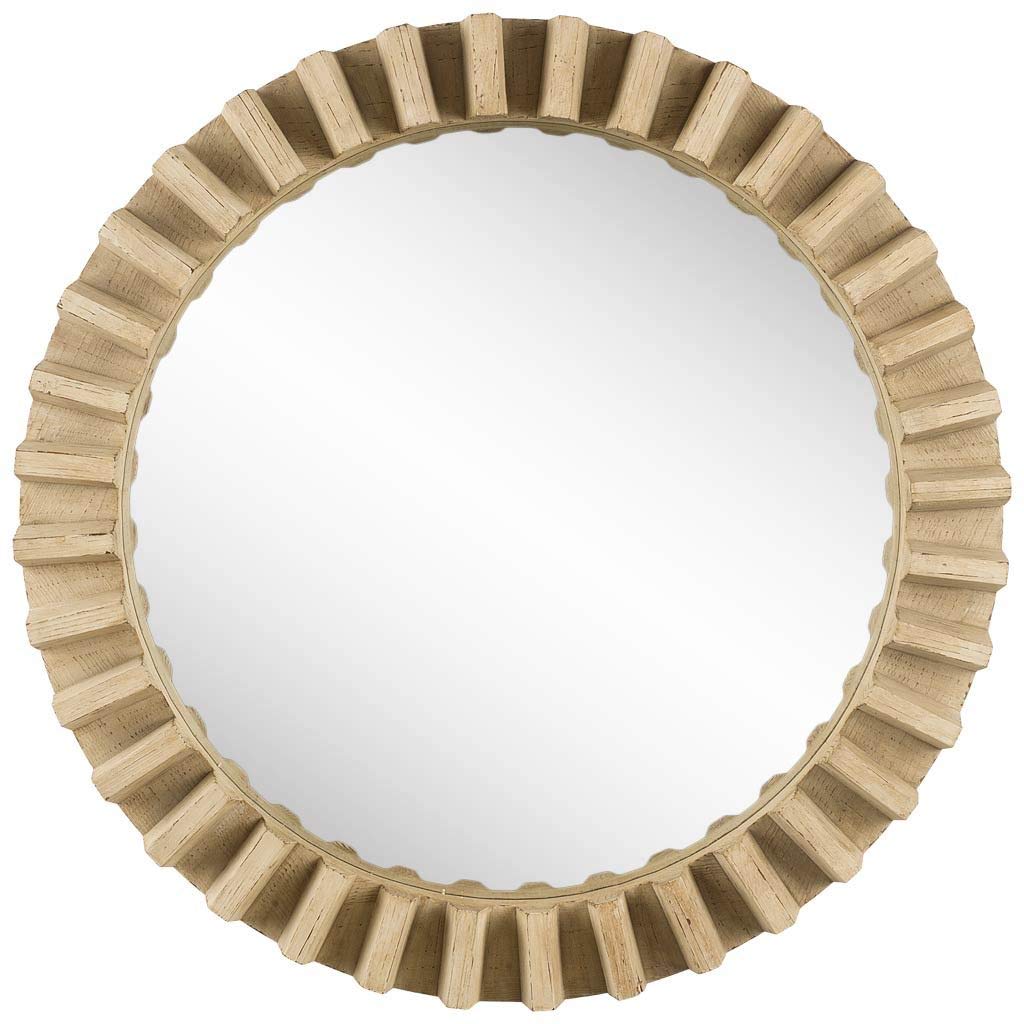 HomeRoots 35' Round Natural Brown Wood Frame Wall Mirror