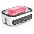 Soap Dish with Drainage Drawer, SelfDraining Holder, White and Clear, Bathroom Countertop Tray