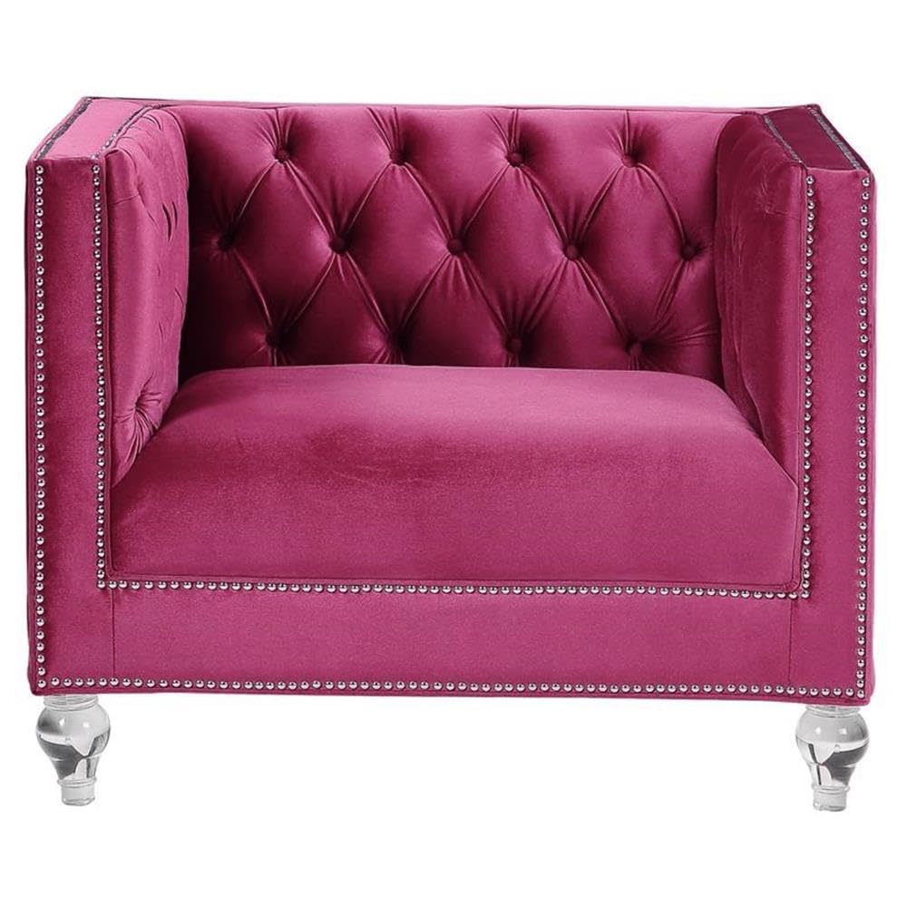 Acme Heibero Button Tufted Velvet Upholstery Chair in Burgundy