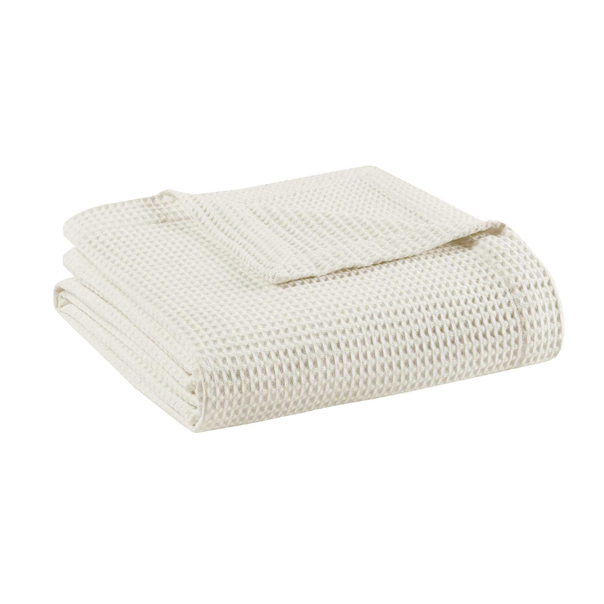 Madison Park 100% Cotton Blanket, Trendy Woven Waffle Weave Design, All Season, Lightweight, Breathable, Soft and Cozy Casual Su