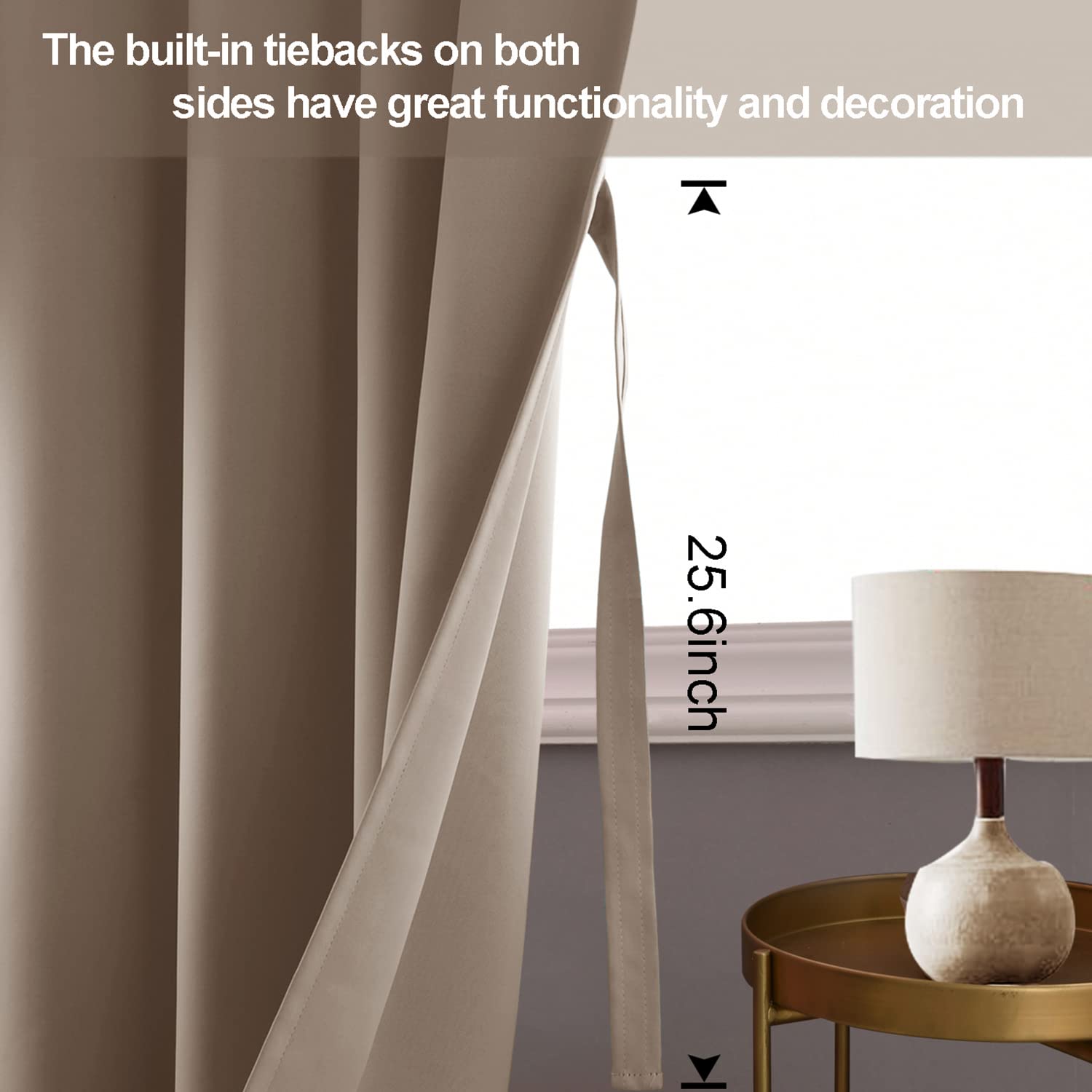 Jiuzhen Taupe Blackout Curtains With Tiebacks - Thermal Insulated, Light Blocking And Noise Reducing Grommet Curtains For Bedroom And Living Room, Set Of 2 Window Curtain Panels, 42 X 72 Inch Length