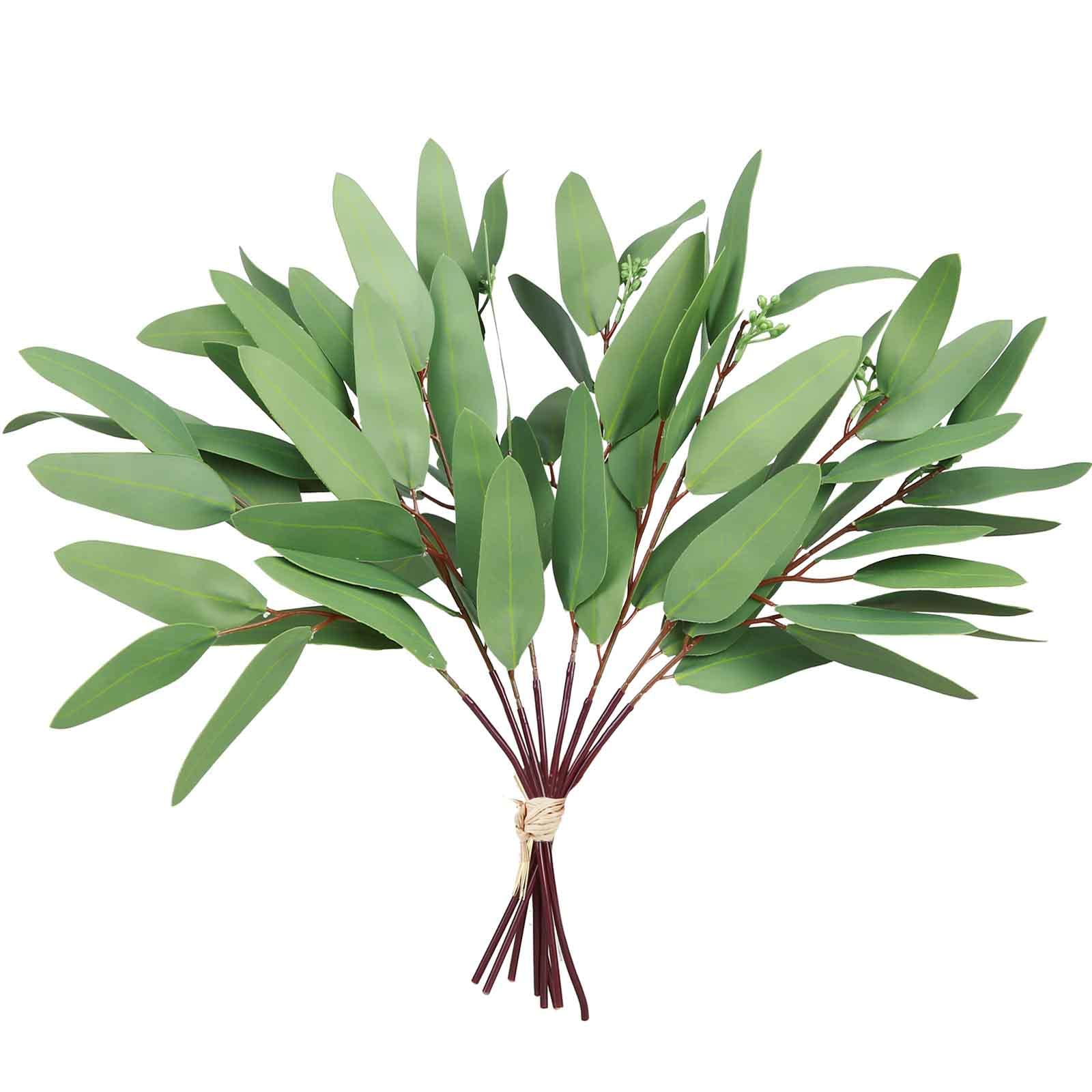 GREENTIME 8 Pack Faux Eucalyptus Stems with Seeds 13 Inches Artificial Seeded Leaves Branches Greenery Stems for Bridal Wedding 