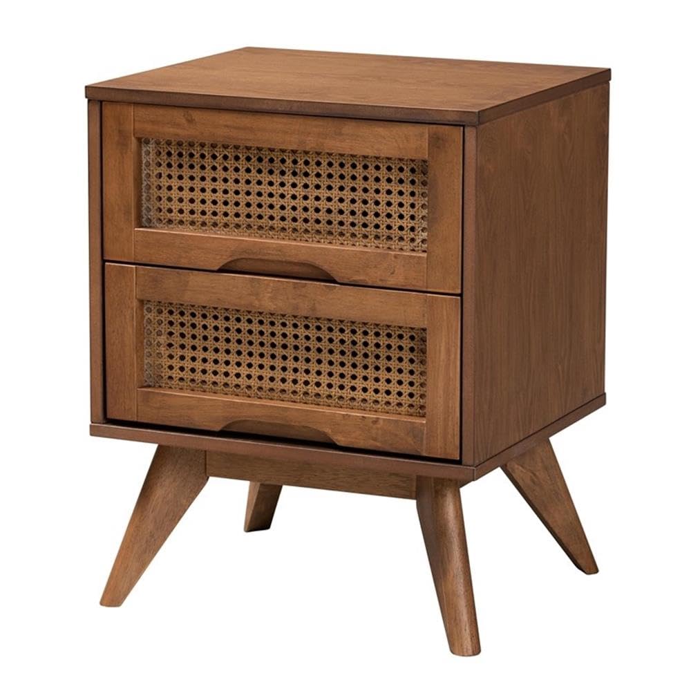 Baxton Studio Nura Mid-Century Modern Walnut Brown Finished Wood And Rattan Full Size 5-Piece Bedroom Set