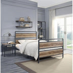 Acme Brantley Metal Full Bed with Wooden Headboard in Antique Oak and Sandy Gray