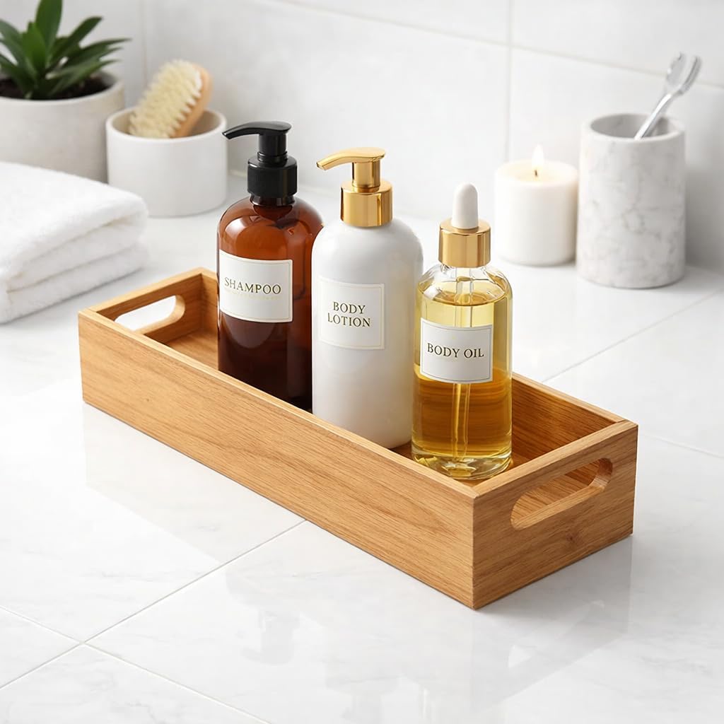 Bamboo Bathroom Organiser Tray With Handles