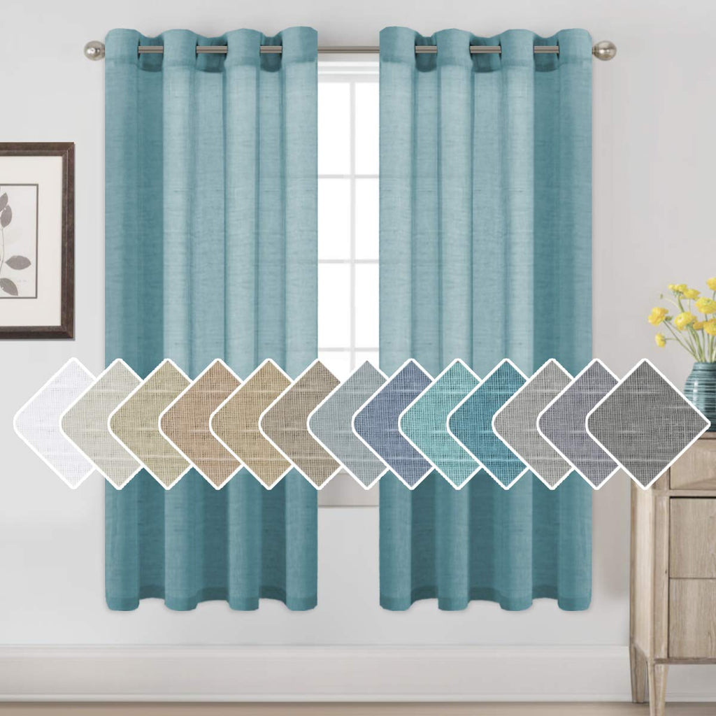 H.Versailtex Privacy Protection Home Fashion Natural Linen Rich Quality Curtain Sheers Multi Size 52X72 - Inch/Nickel Grommet Top Linen Curtain Panels Indoor Curtains (Set Of 2, Turquoise)