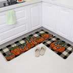 Geeory Fall Kitchen Mats Set Of 2, Buffalo Plaid Pumpkins Bowknot Floor Mat Farmhouse Seasonal Holiday Thanksgiving Decorations