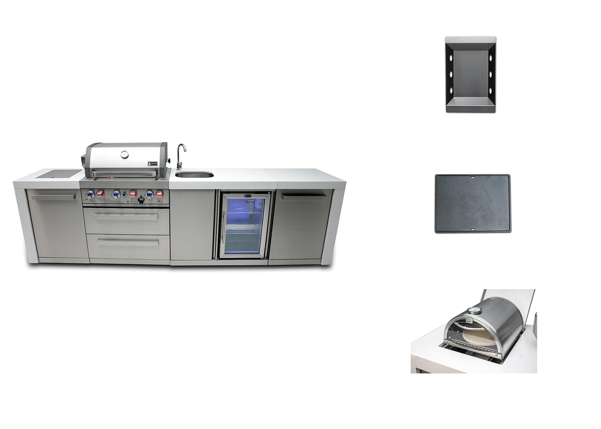 Mont Alpi Mai400-Dbev-Combo 32-Inch 4 Burner 78000 Btu Deluxe Stainless Steel Gas Outdoor Kitchen Island Barbecue Grill With Bev