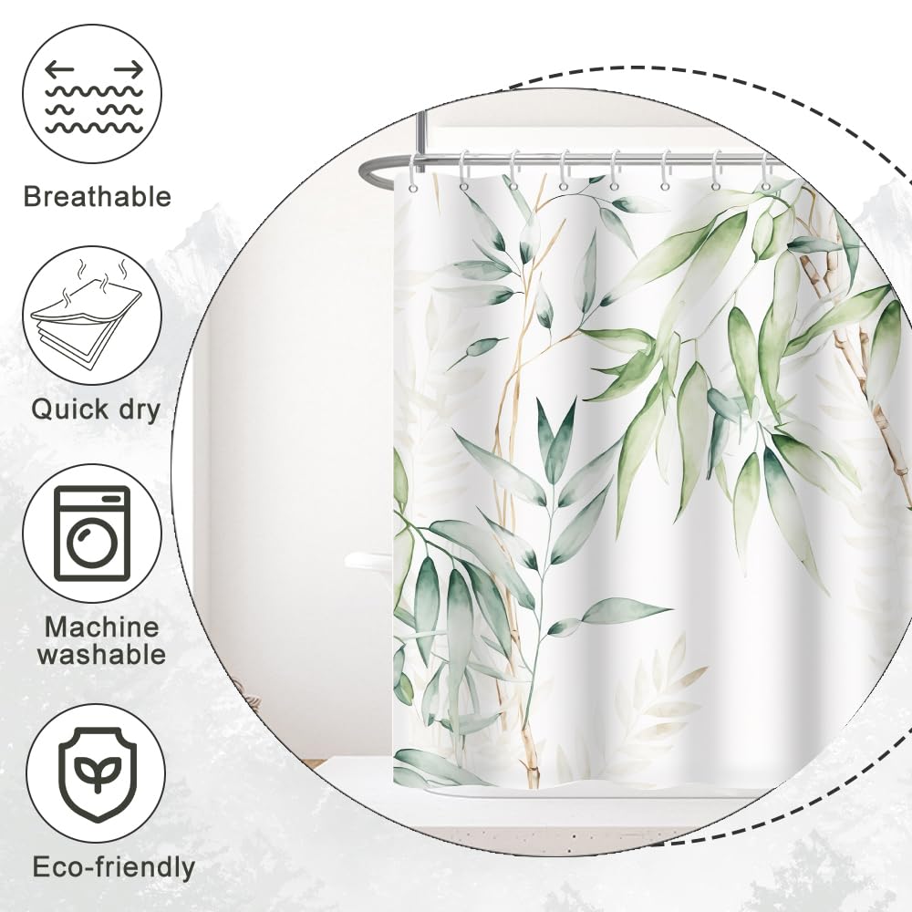 Ruelvth Stall Shower Curtain, Green Bamboo Small Shower Curtain Set Waterproof Fabric Aesthetic Green And White Botanical Bathro