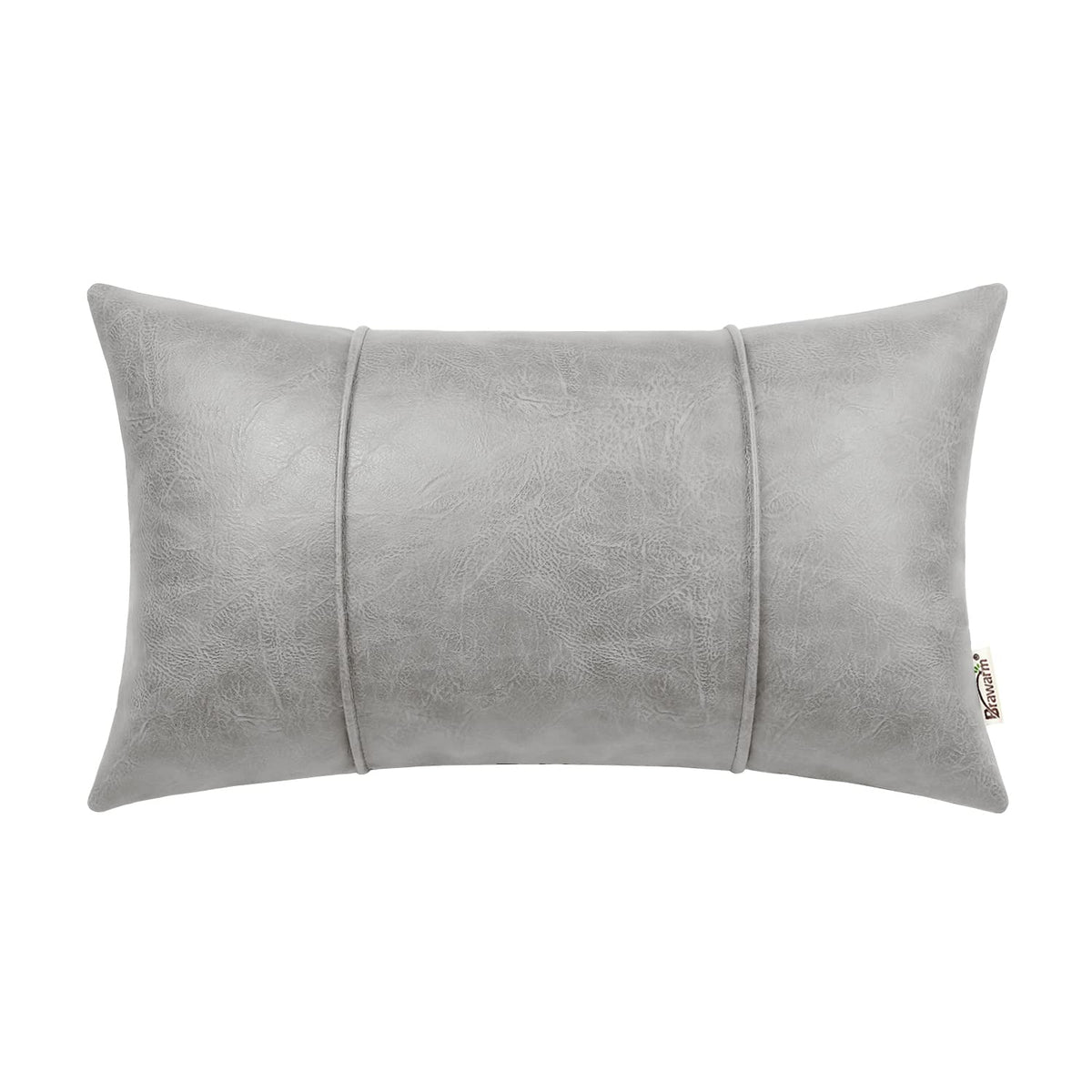Brawarm Gray Leather Throw Pillow Covers 12 X 20 Inches - Faux Leather Lumbar Pillow Cover With Piping, Hand Stitched Leather Th