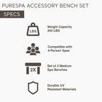 Intex 28514E 2 Medium Purespa Accessories Benches, Compatible W/ 4 Person Spas, Combines To Create A Larger Bench, Flat Storage, 350 Pound Capacity
