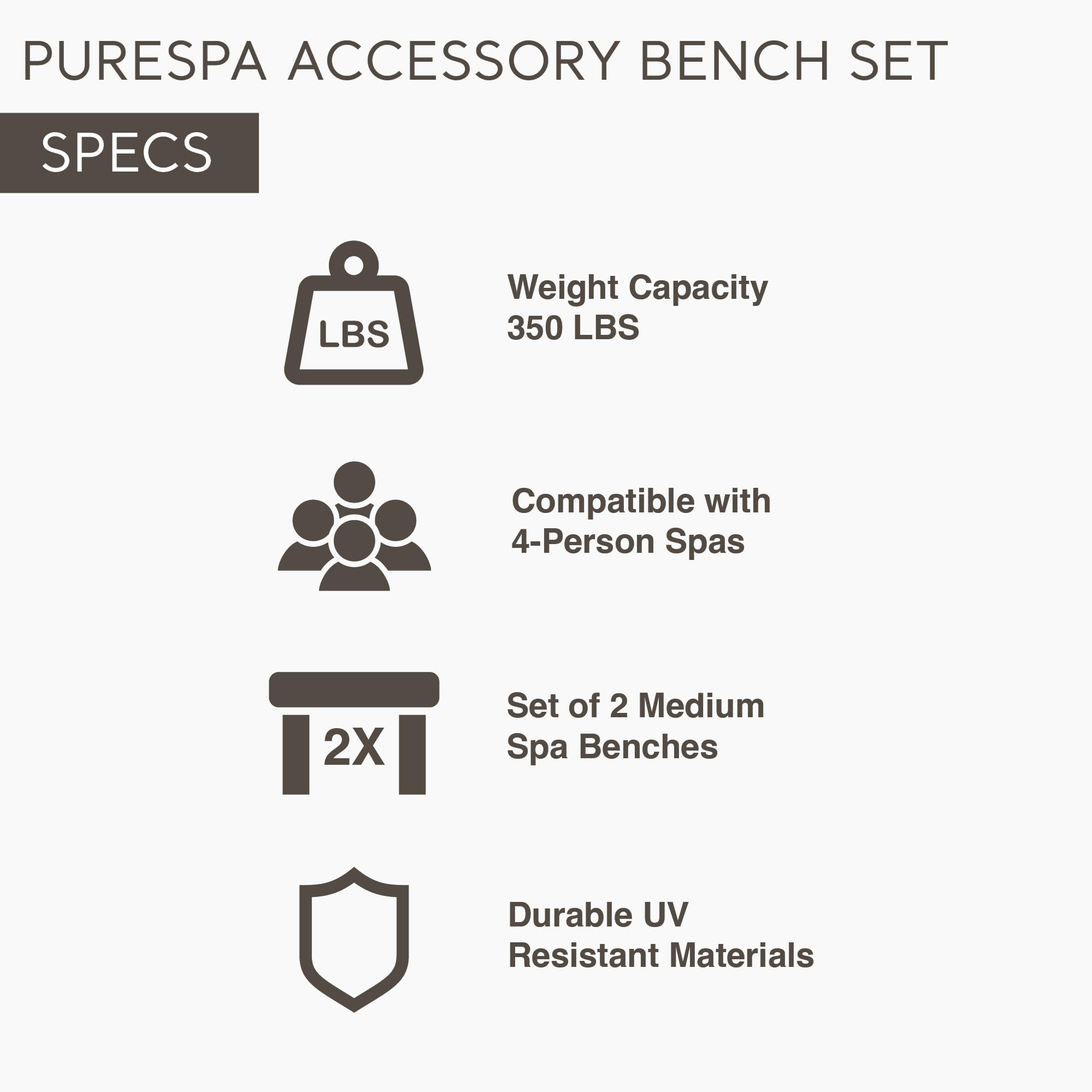 Intex 28514E 2 Medium Purespa Accessories Benches, Compatible W/ 4 Person Spas, Combines To Create A Larger Bench, Flat Storage, 350 Pound Capacity
