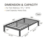 Comasach Twin Size Bed Frame 12' High Heavy Duty Platform Bed Frame,Sturdy Steel Frame,No Box Spring Needed,Noise-Free,Easy Assembly