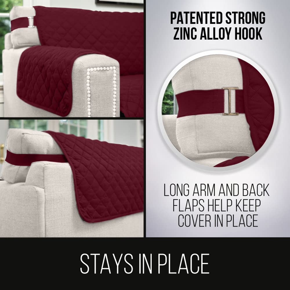 Sofa Shield Patented Couch Slip Cover, Large Cushion Protector, Reversible Stain And Dog Tear Resistant Slipcover, Quilted Microfiber 70” Seat, Washable Covers For Dogs Pets Kids, Burgundy Tan