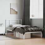 vidaXL Single Bed Frame - White Metal with Elegant Headboard, Supportive Slats, Under-Bed Storage Space - 39.4x78.7 Compatible